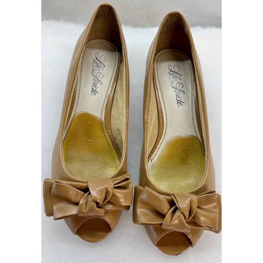 LifeStride Soft System Tan With Bow Wedge Shoe Women's Size 8.5 W